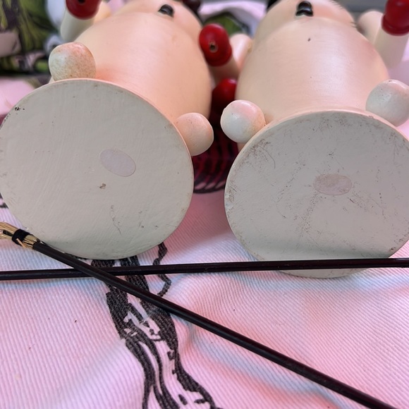 Christmas Candle Sticks Snowmen Painted Wood - Picture 9 of 13